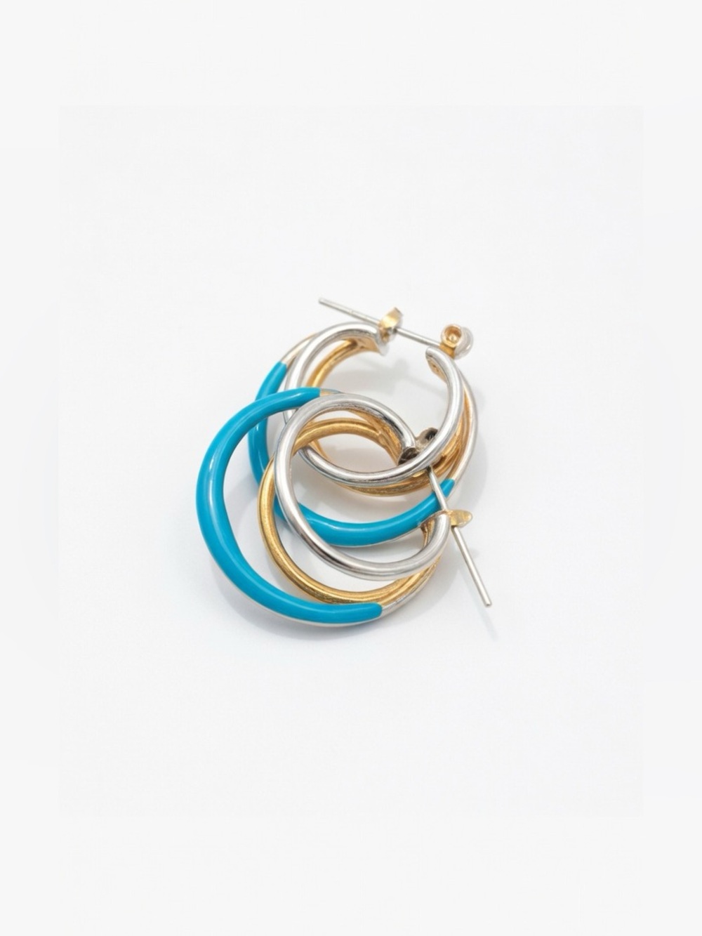 Turquoise & Gold/Silver Triple Hoop Earrings — Renewed